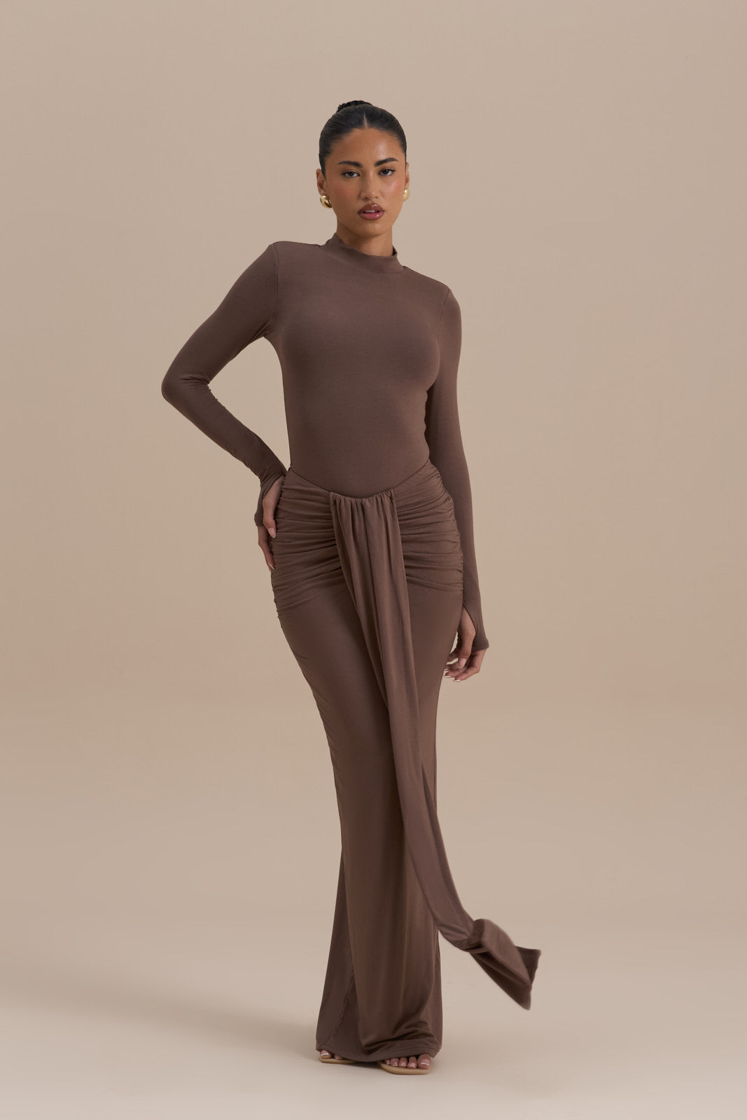 Hazel Doe Sable Chocolate High Neck Zip Back Second Skin Bodysuit 07