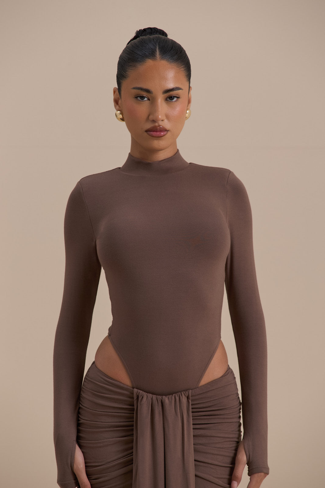 Hazel Doe Sable Chocolate High Neck Zip Back Second Skin Bodysuit 06
