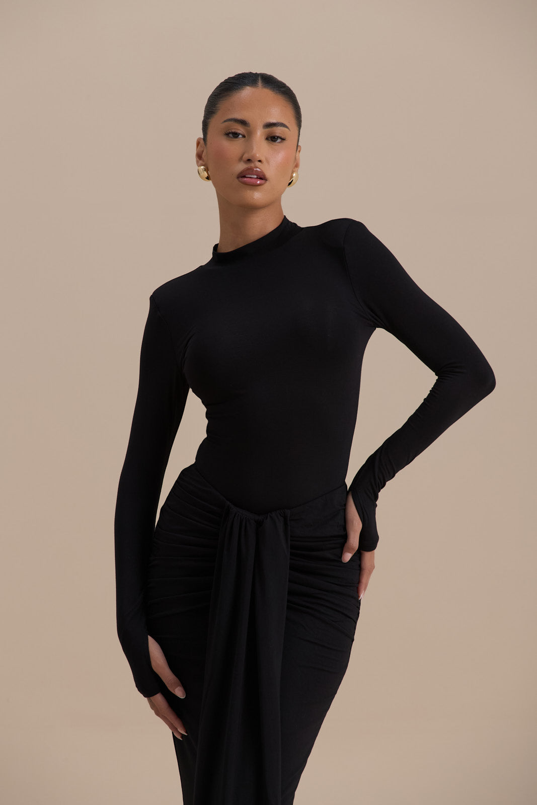 Hazel Doe Sable Black High Neck Zip Back Second Skin Bodysuit 01