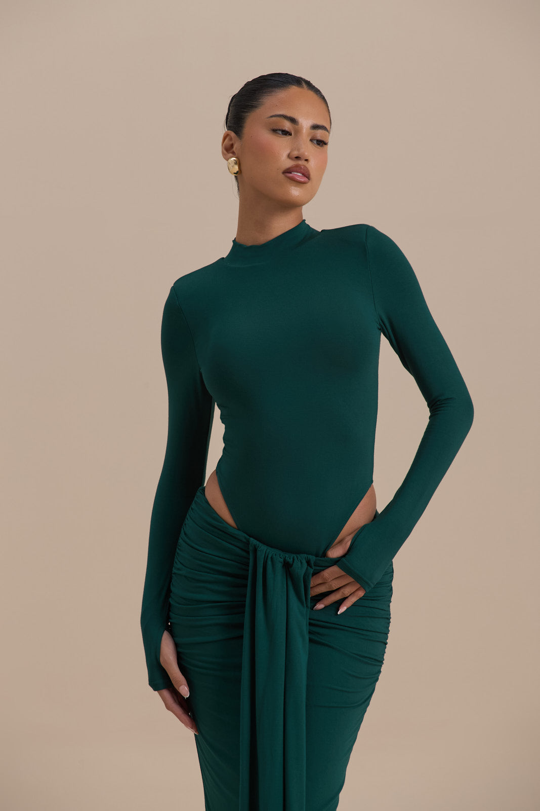 Hazel Doe Sable Emerald High Neck Zip Back Second Skin Bodysuit 03