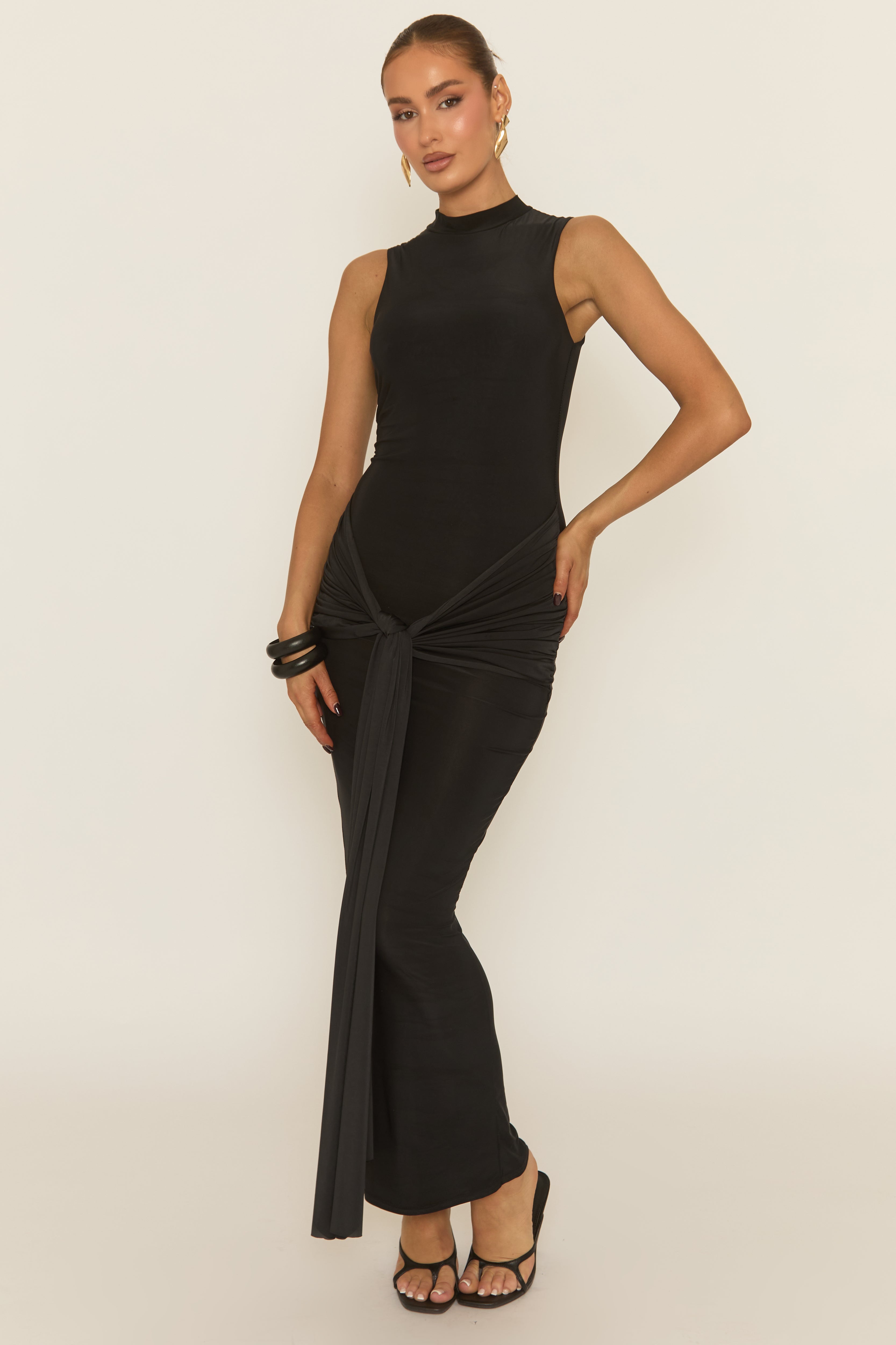 Hazel Doe Haven Black Twisted Knot Sleeveless Maxi Dress 03