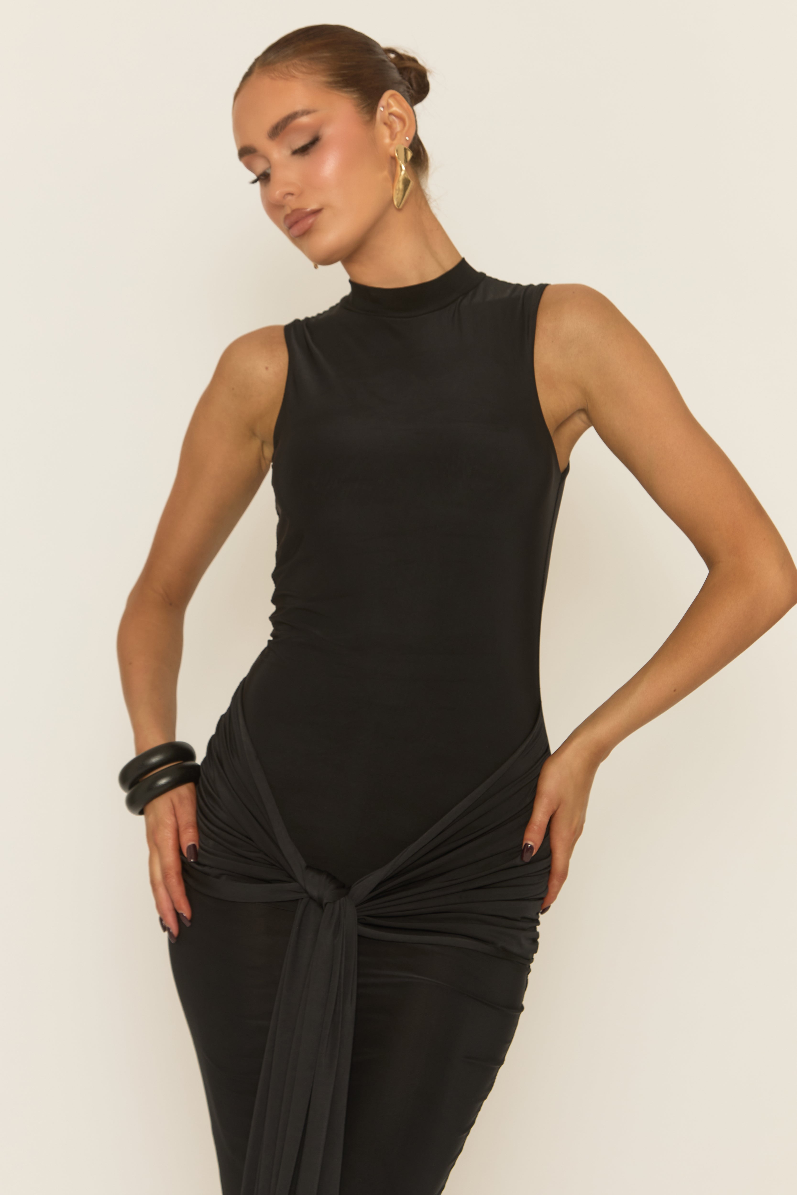 Hazel Doe Haven Black Twisted Knot Sleeveless Maxi Dress 02