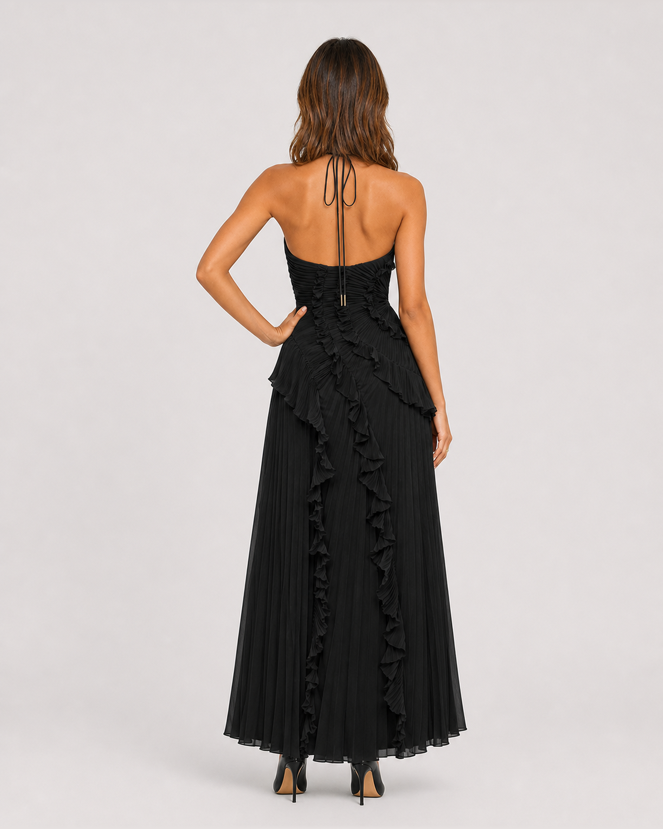 Aveline Black maxi dress, straight back view