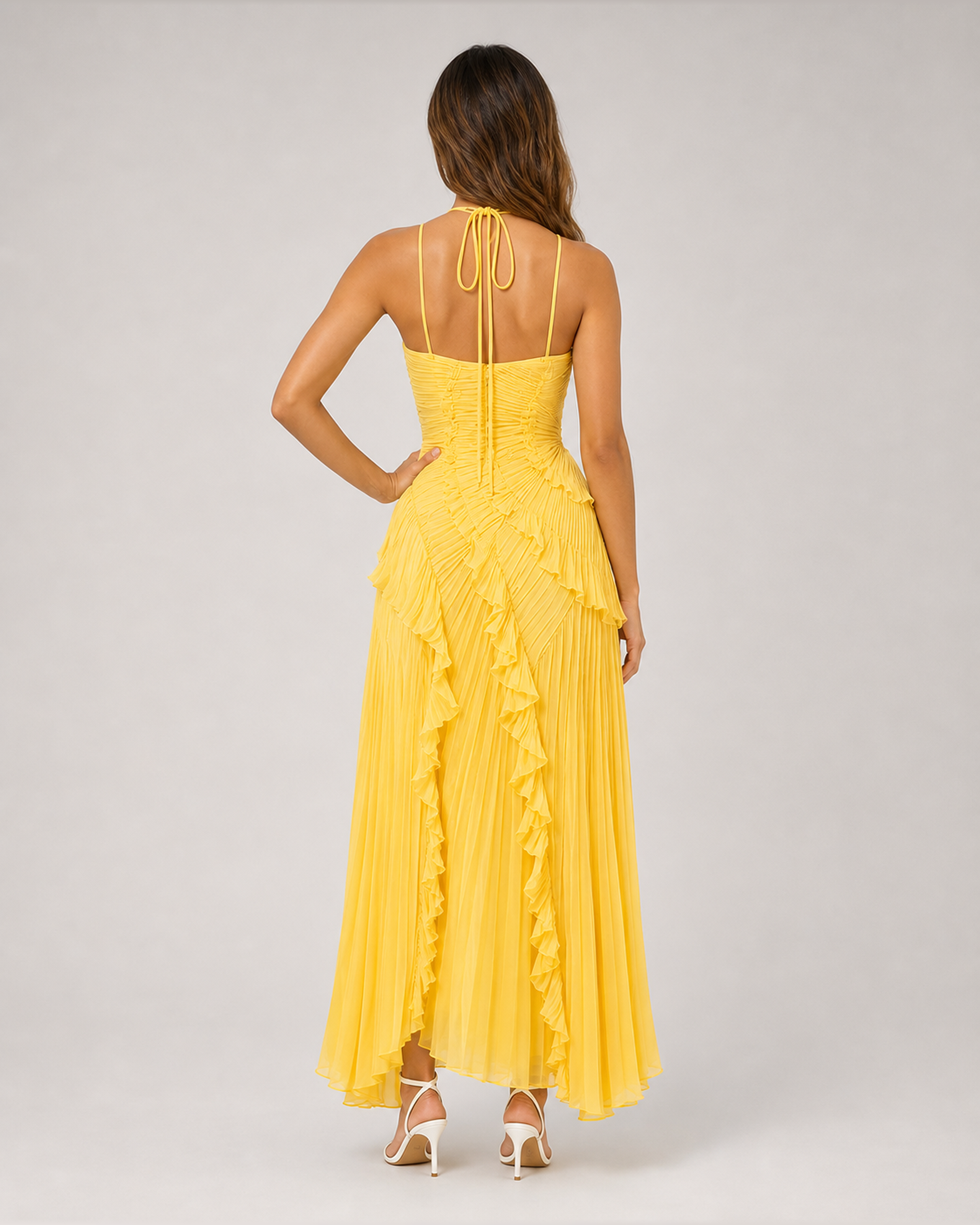 Aveline Lemon maxi dress, straight back view