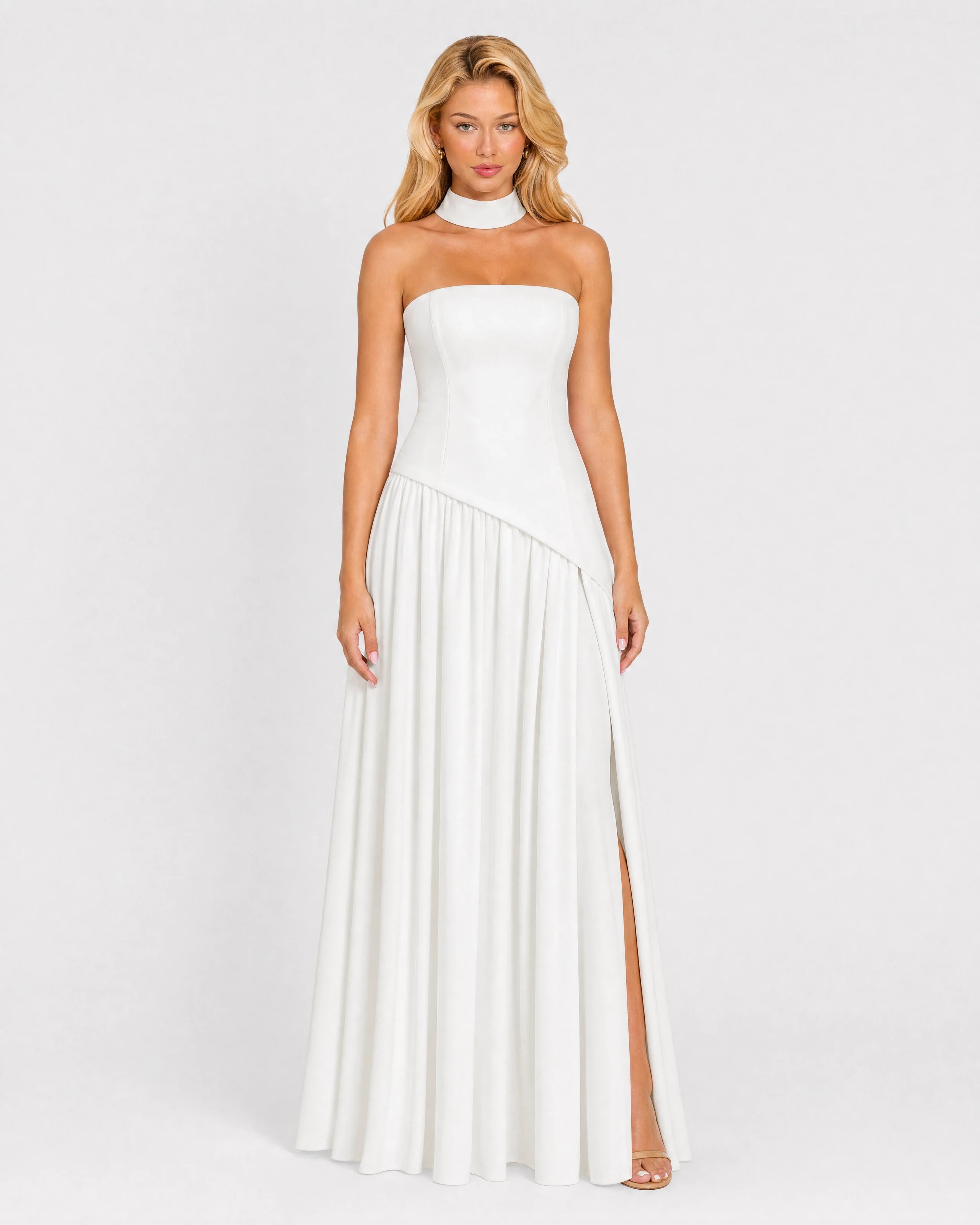 Bianca white choker-neck maxi dress - front