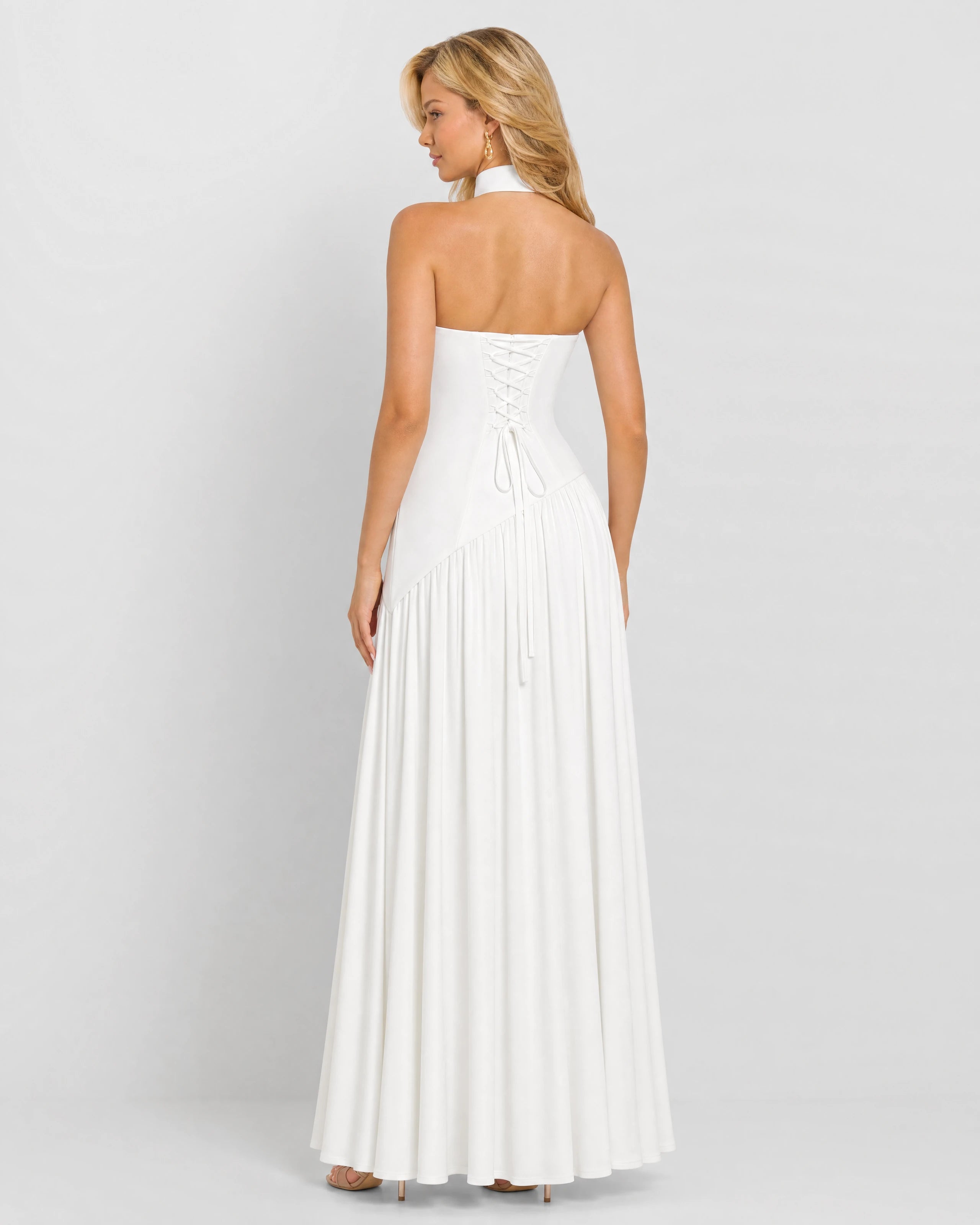 Bianca white choker-neck maxi dress - back with lace-up