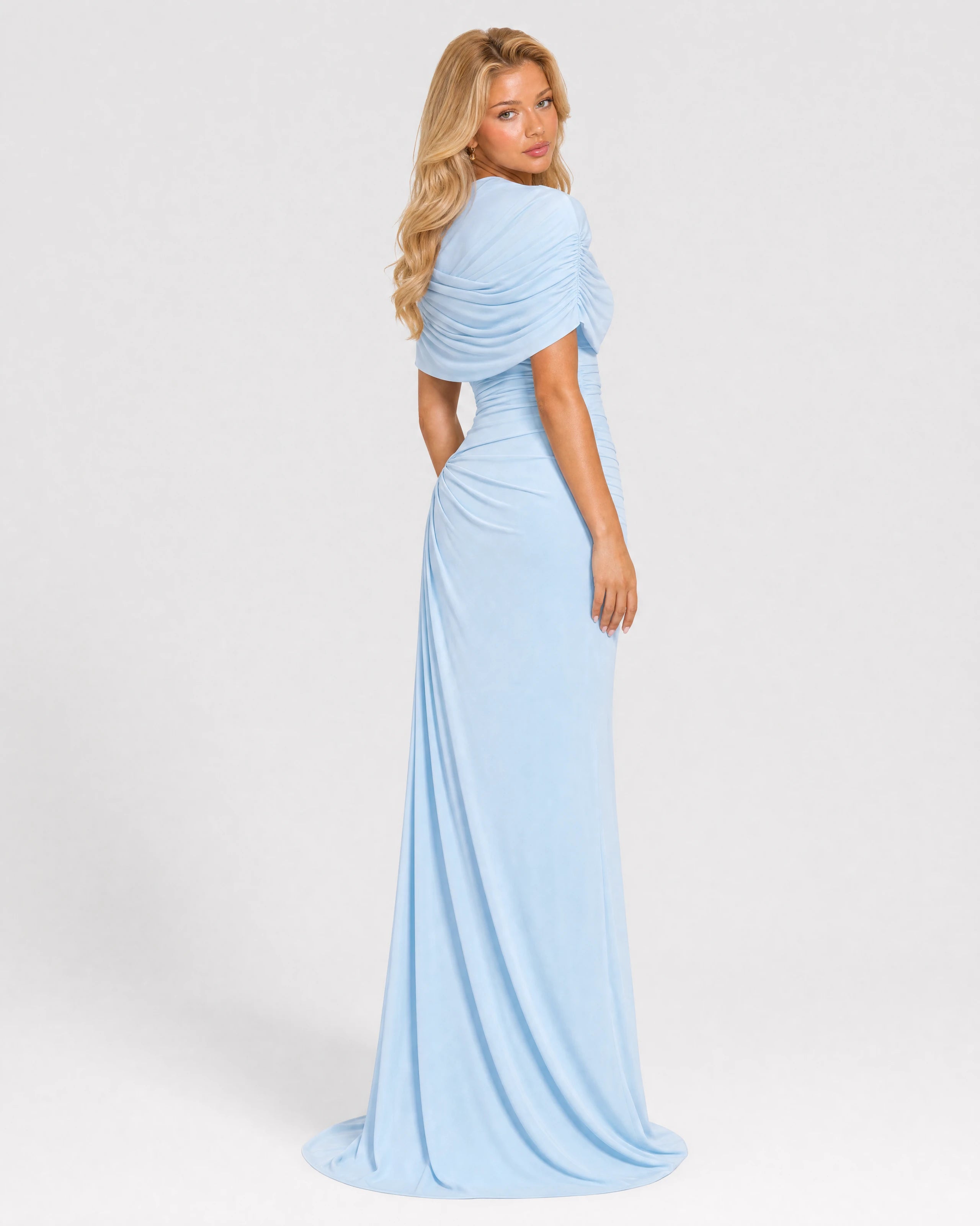 Delphine baby blue draped maxi dress - back