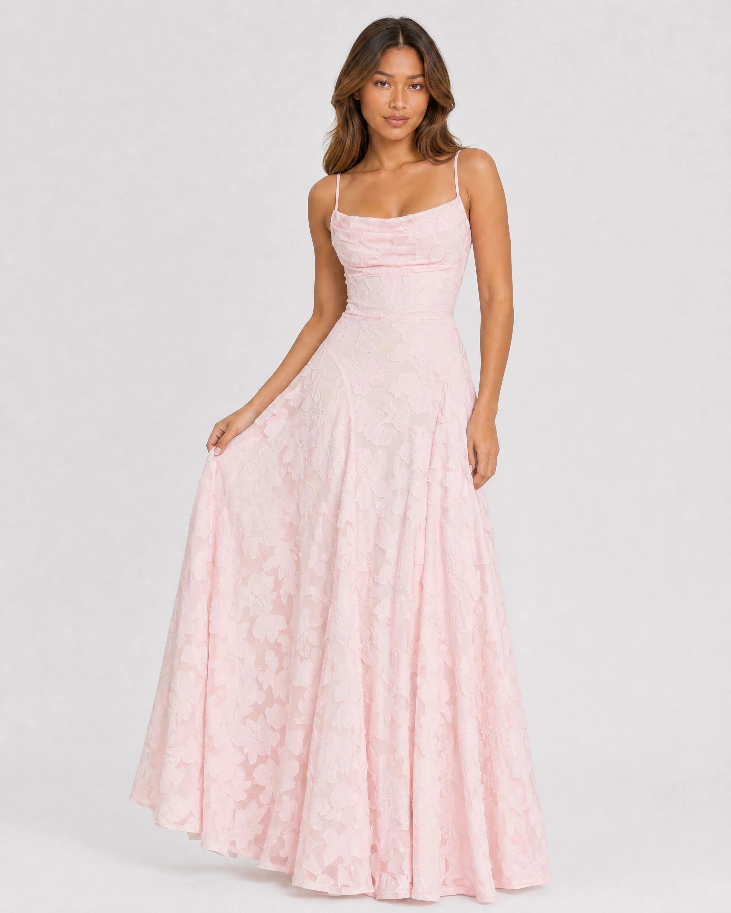 Rosewyn blush floral burnout maxi gown - front view