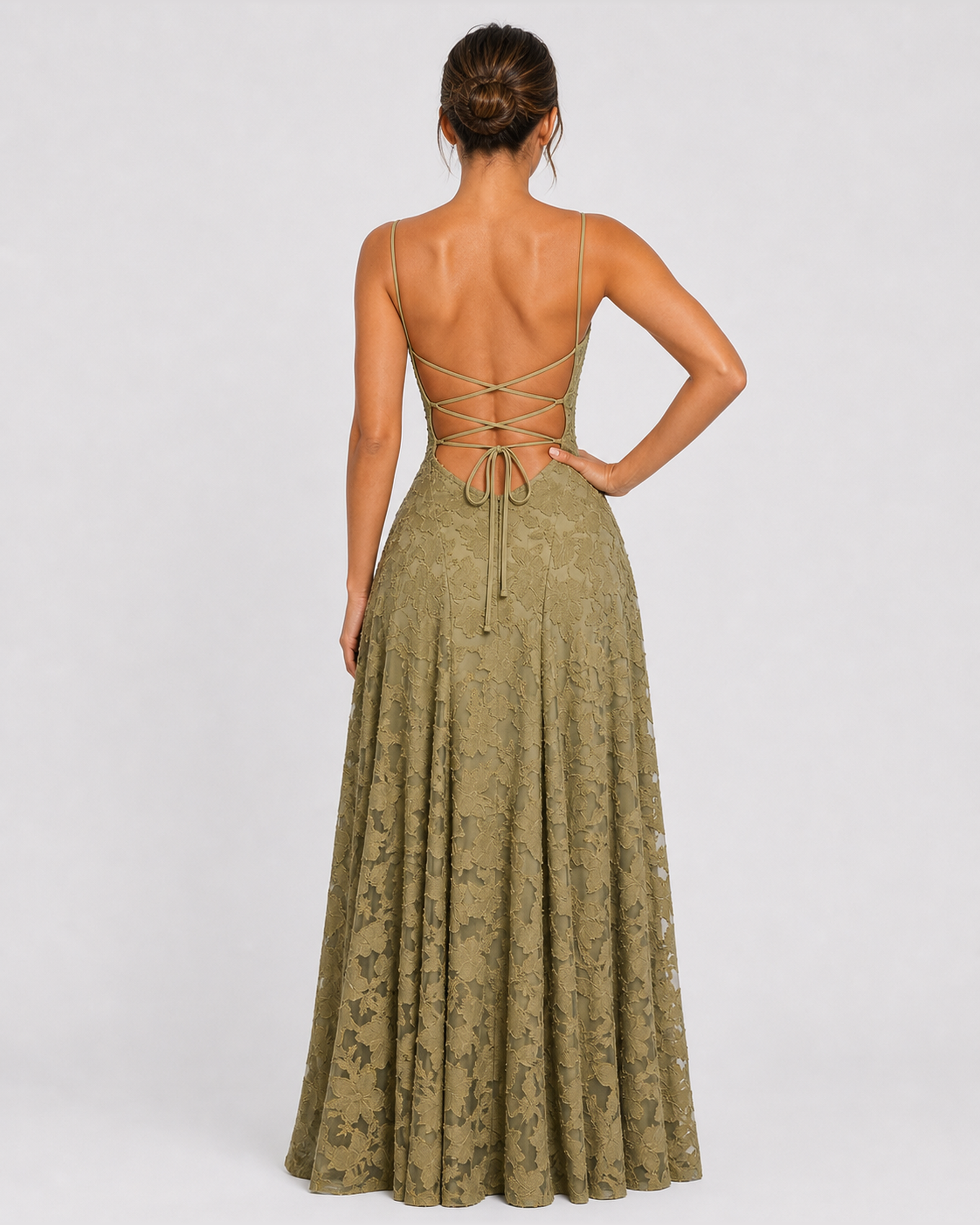 Cecily sage green floral applique maxi dress - straight back