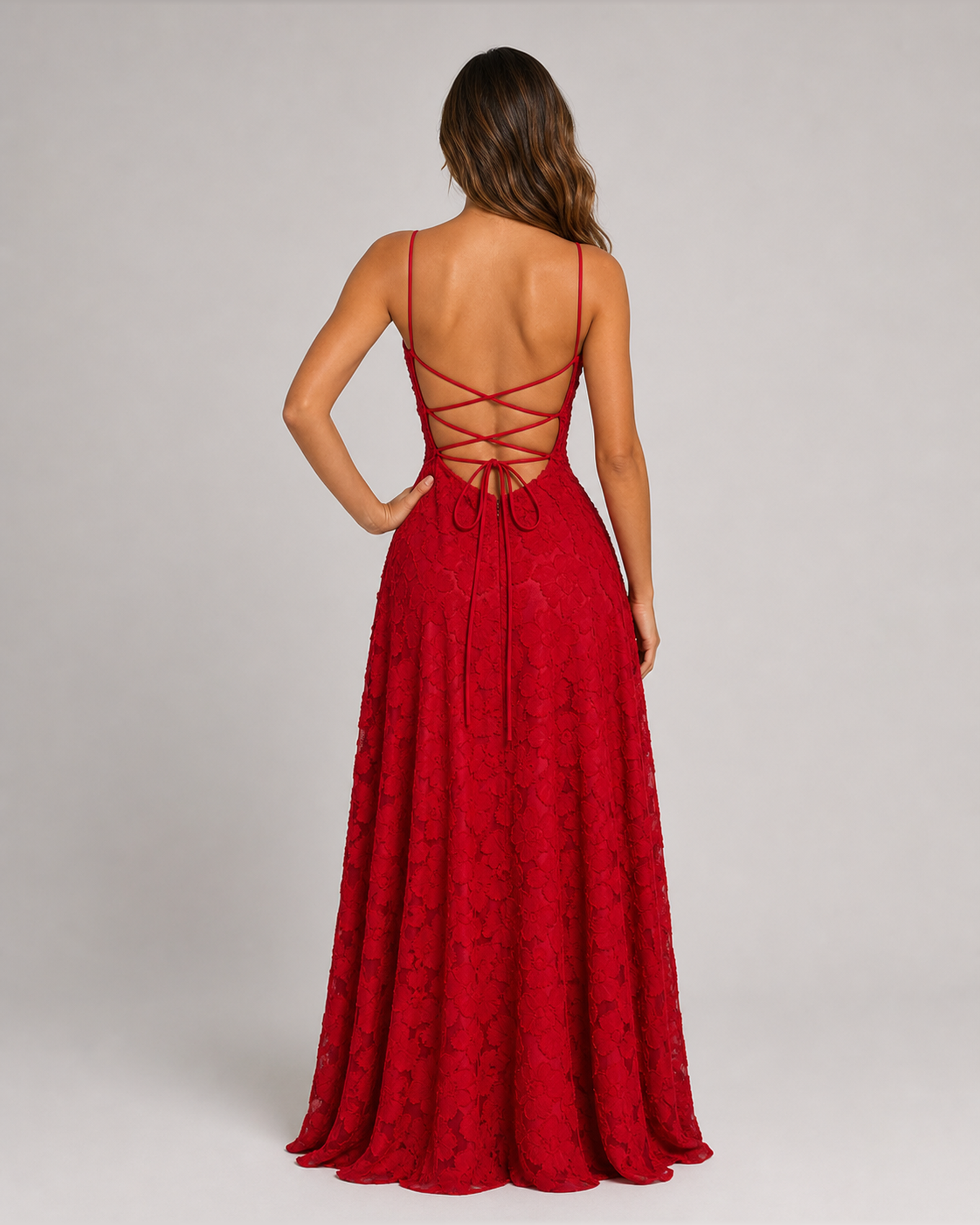 Cecily red floral applique maxi dress - straight back
