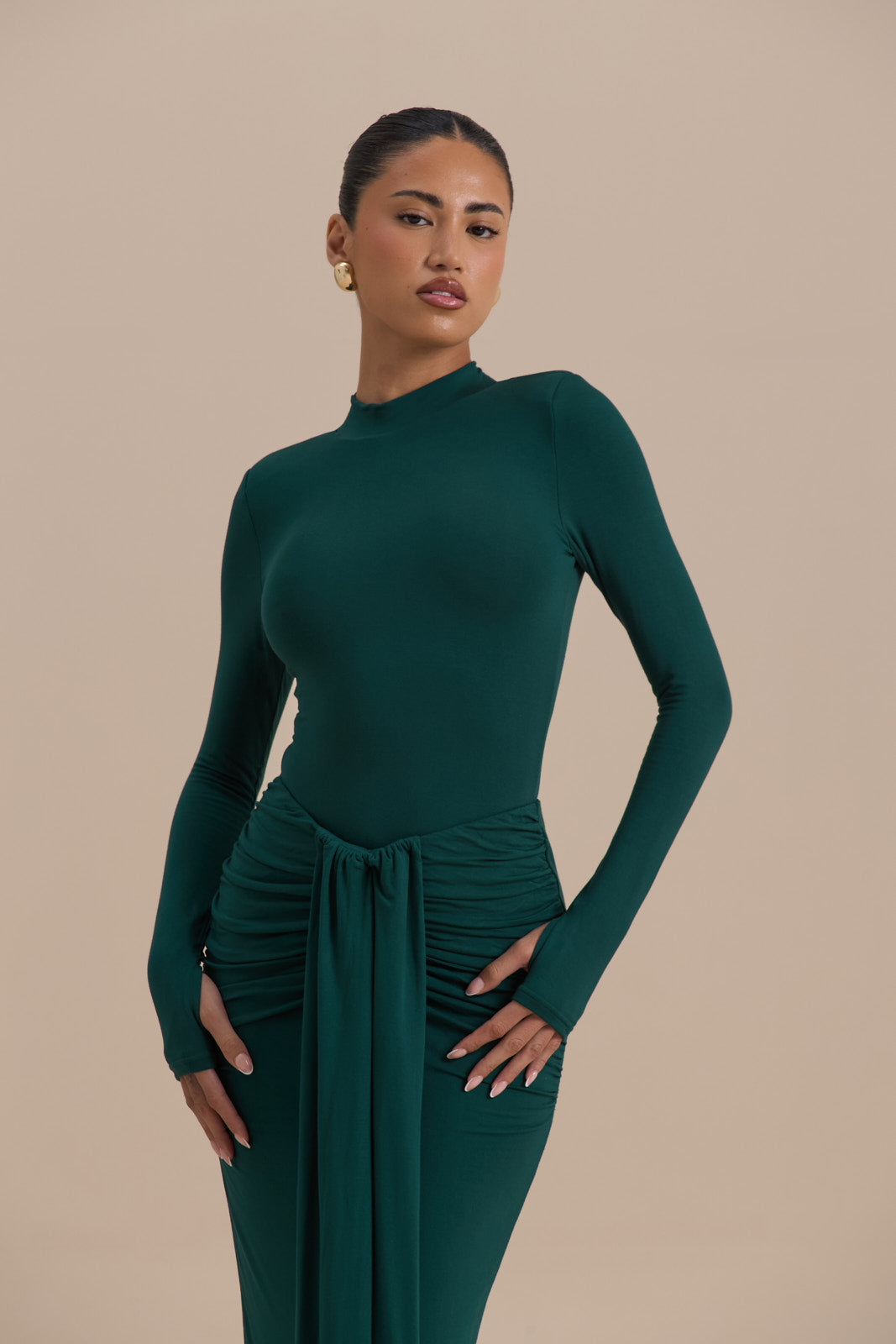 Hazel Doe Sable Emerald High Neck Zip Back Second Skin Bodysuit 02