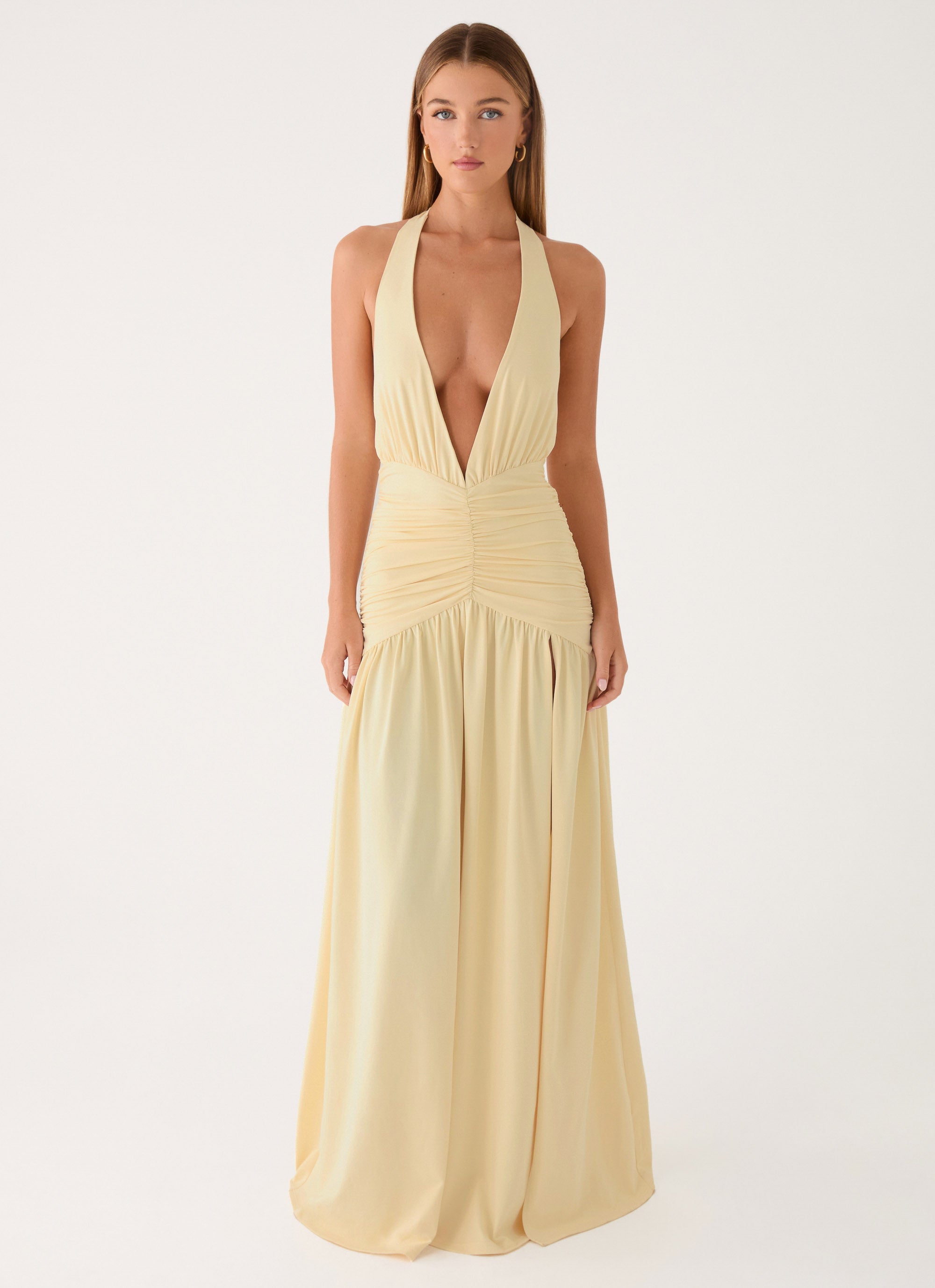 Solene butter yellow maxi dress - front three-quarter