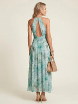 Alma | Pleated Halter Floral Midi Dress - Tillybelle