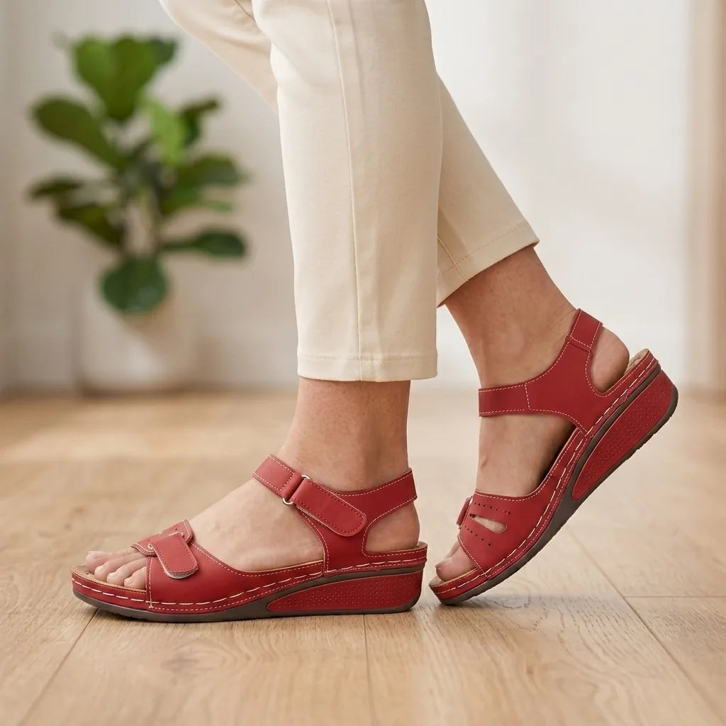 Ariya | Orthopedic Comfort Wedge Sandals - Red - Tillybelle