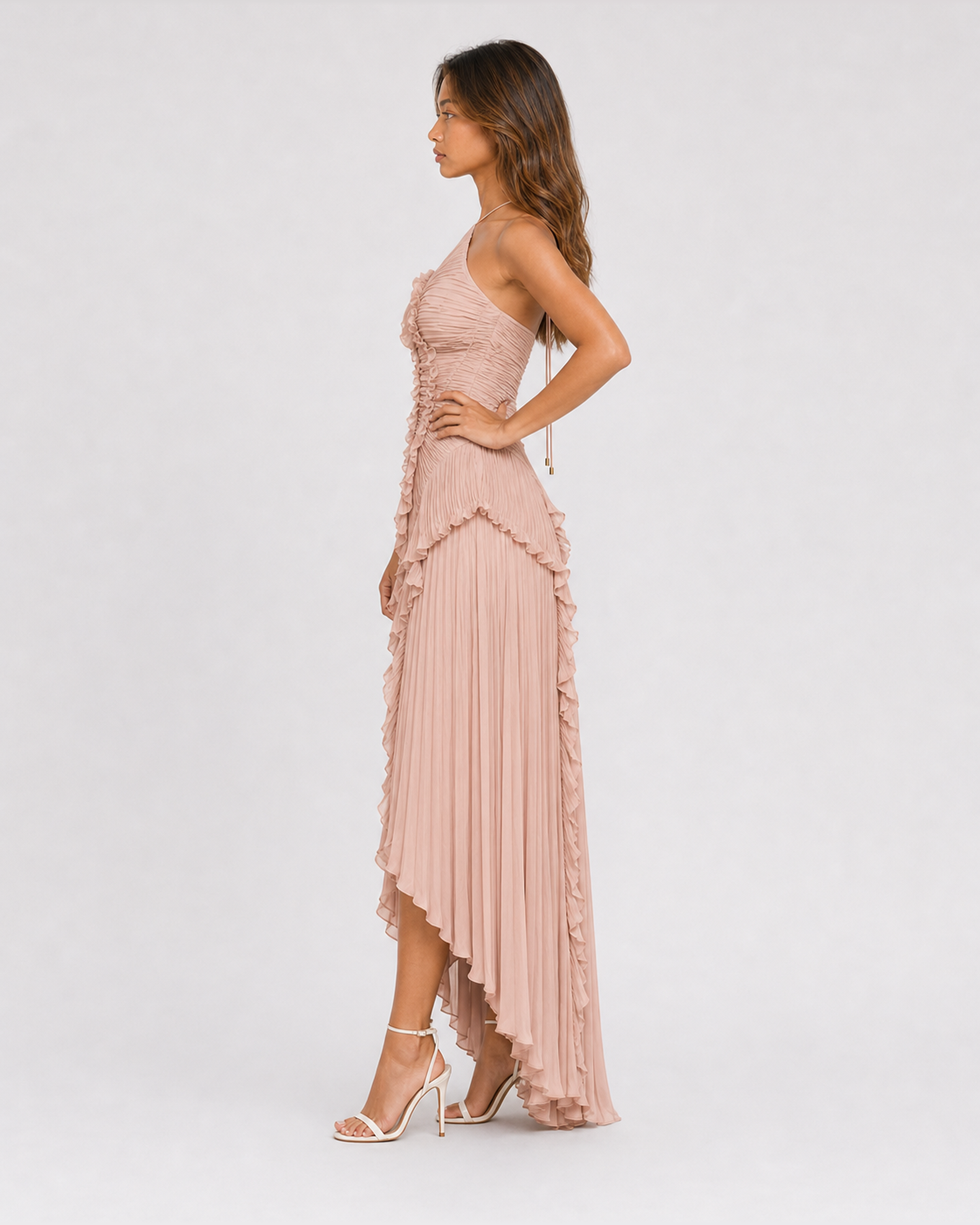 Aveline Pink maxi dress, side view