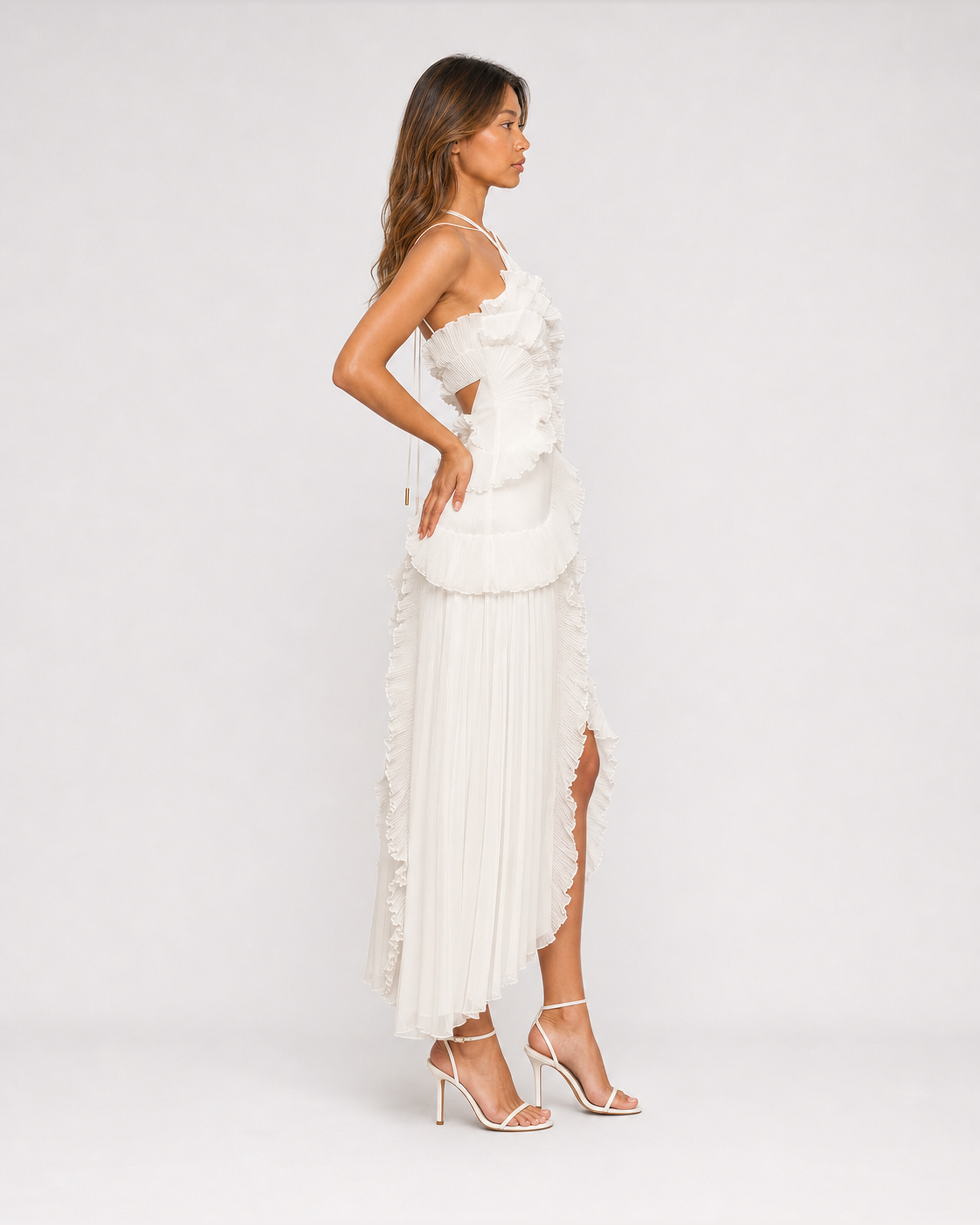 Aveline White maxi dress, side view