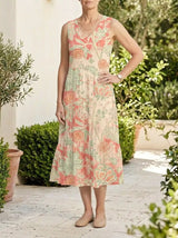 Beth | Coral Floral Midi Dress - Multicolor - Tillybelle
