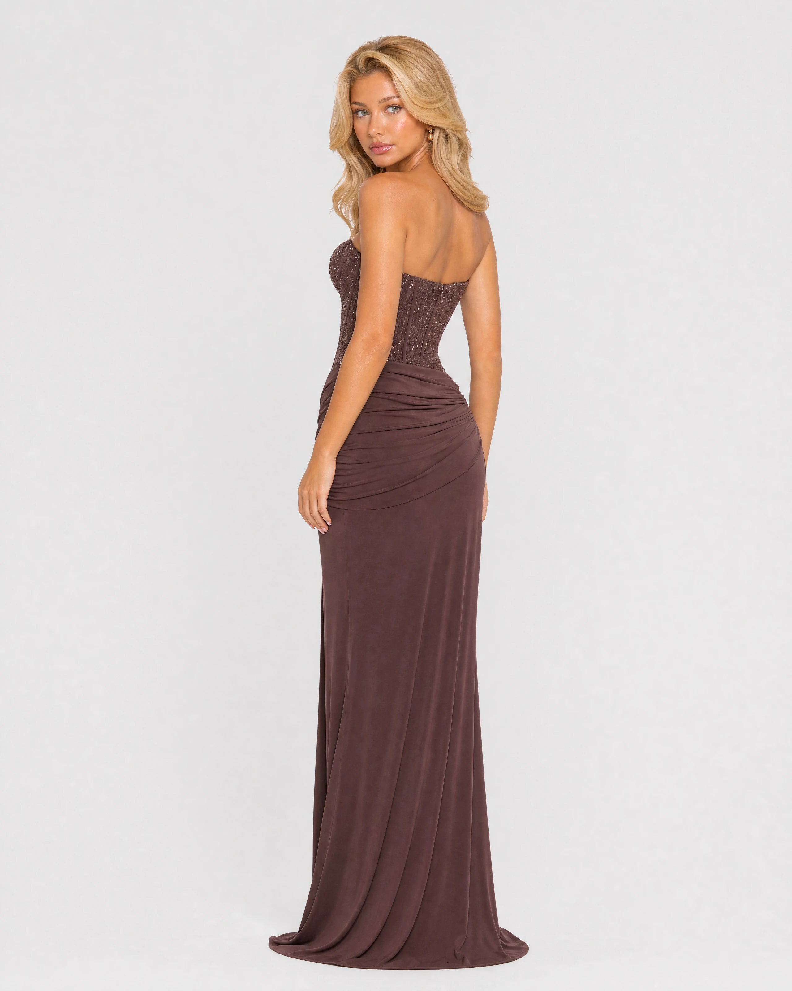 Camille plum brown maxi dress - back three-quarter