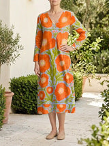 Claire | Enchanted Floral Linen Dress - Multicolor - Tillybelle