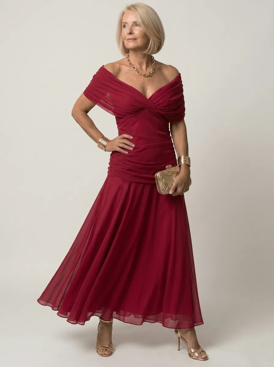 Clara | Off-Shoulder Gathered Midi Dress - Tillybelle