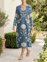 Daisy | Playful Floral Linen Dress - Blue - Tillybelle