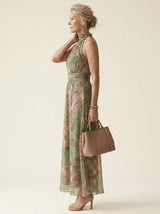 Elise | Floral Gathered Halter Dress - Tillybelle