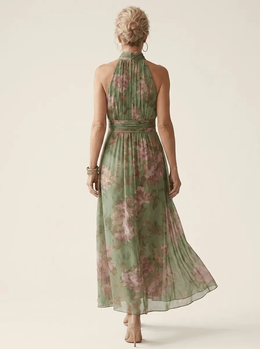 Elise | Floral Gathered Halter Dress - Tillybelle