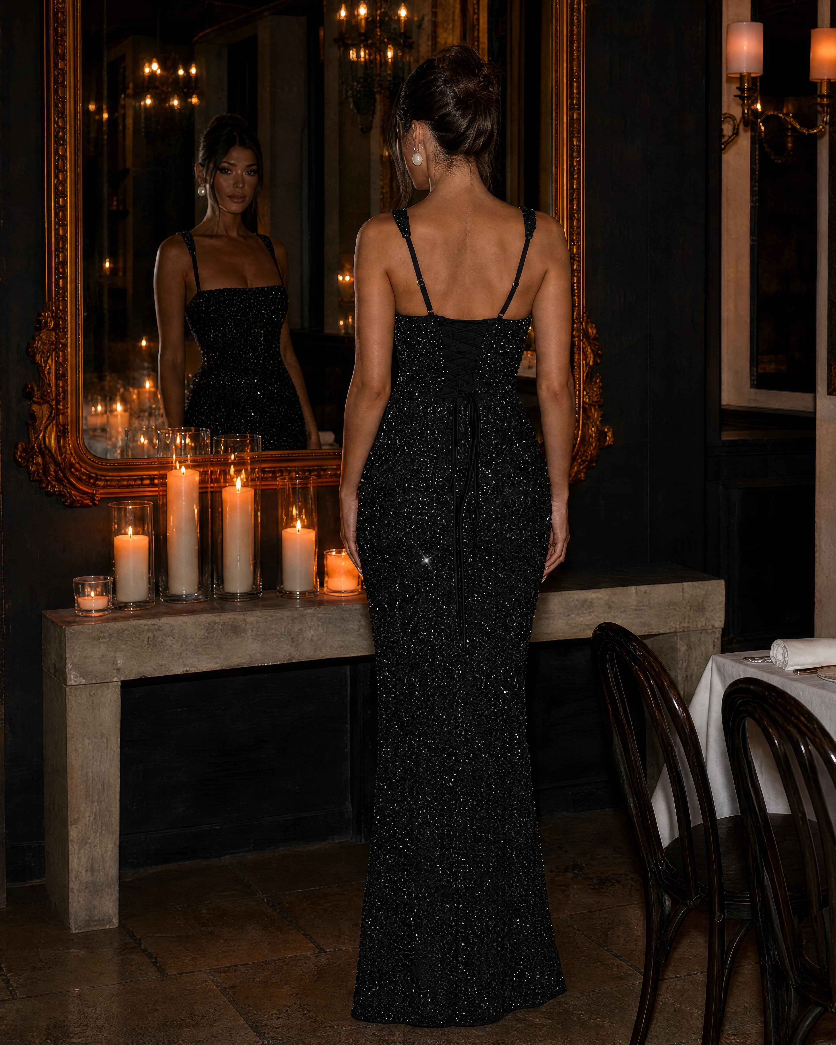 Estelle black sequin column maxi dress - lifestyle 4