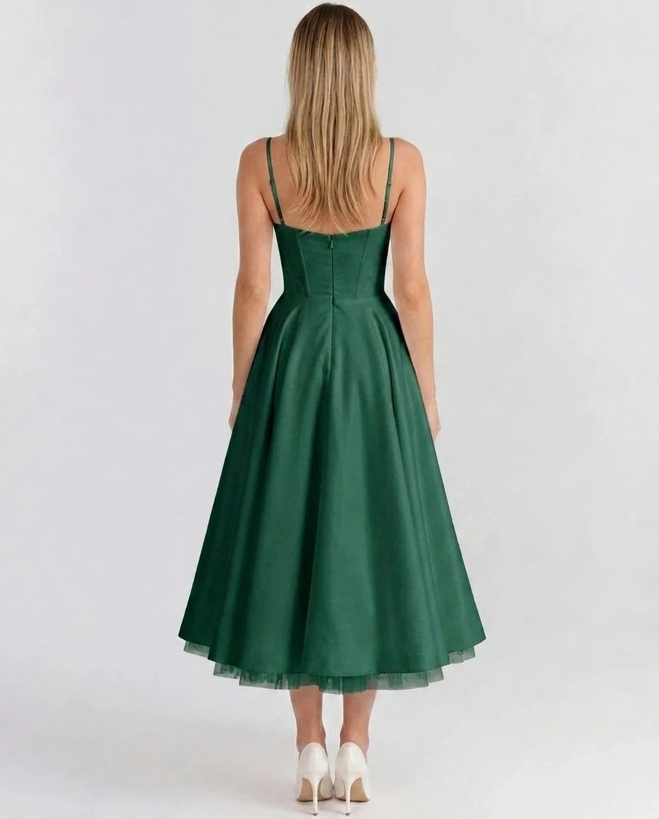 Selene Sweetheart Tulle Midi Dress - Forest Green - Tillybelle