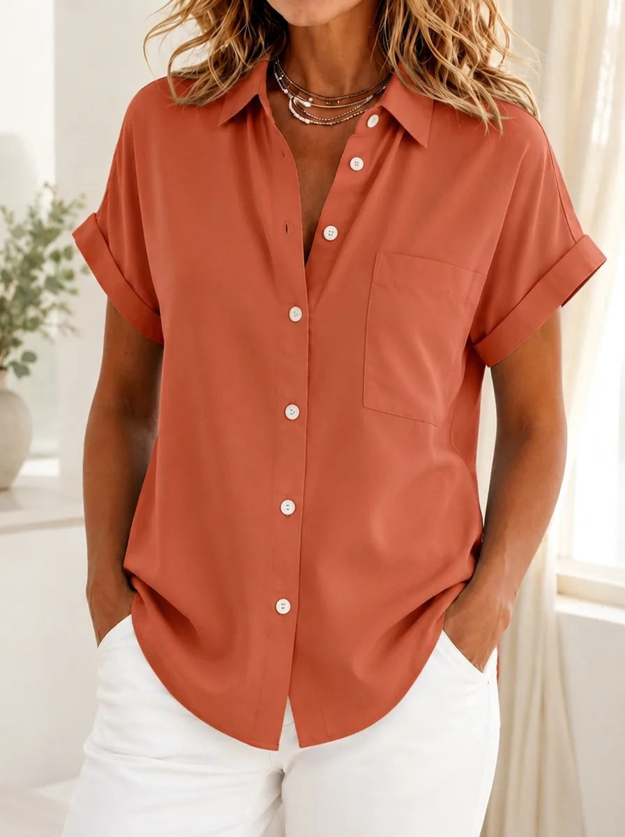 Gustie | Relaxed Short Sleeve Shirt - Burnt Orange - Tillybelle