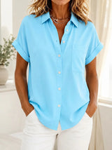 Gustie | Relaxed Short Sleeve Shirt - Sky Blue - Tillybelle