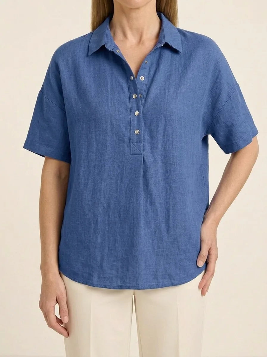 Helene | Collared Blouse - Blue - Tillybelle