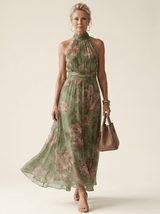 Elise | Floral Gathered Halter Dress - Tillybelle