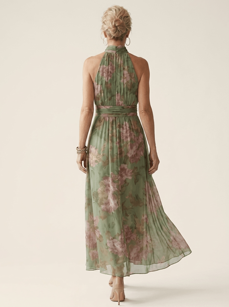 Elise | Floral Gathered Halter Dress - Tillybelle