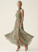 Elise | Floral Gathered Halter Dress - Tillybelle