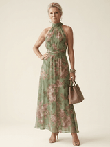 Elise | Floral Gathered Halter Dress - Tillybelle