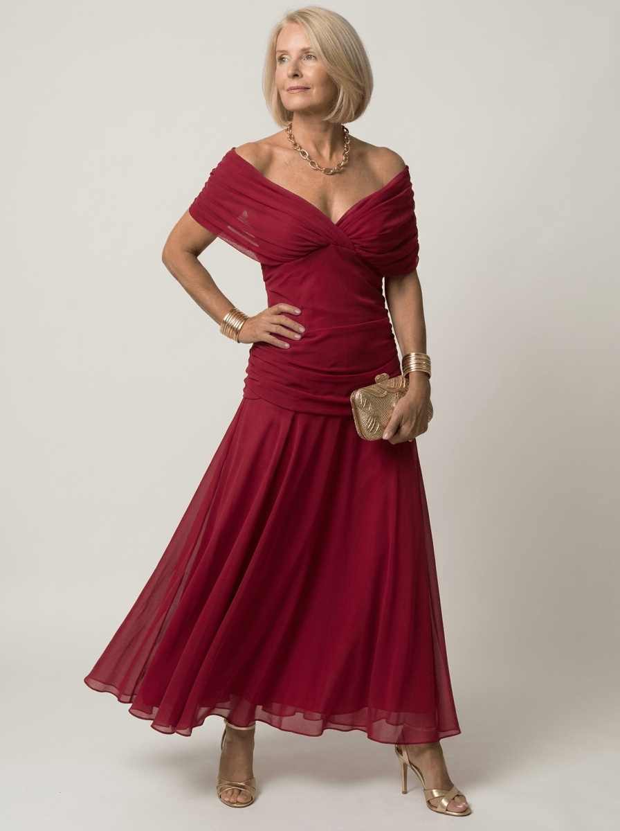 Clara | Off-Shoulder Gathered Midi Dress - Tillybelle