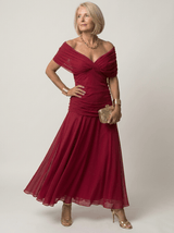 Clara | Off-Shoulder Gathered Midi Dress - Tillybelle