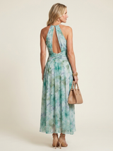 Alma | Pleated Halter Floral Midi Dress - Tillybelle