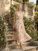 Neve | Halter Neck Floral Midi Dress - Tillybelle
