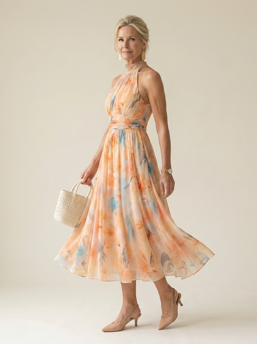 Solene | Soft Halter Midi Dress - Tillybelle