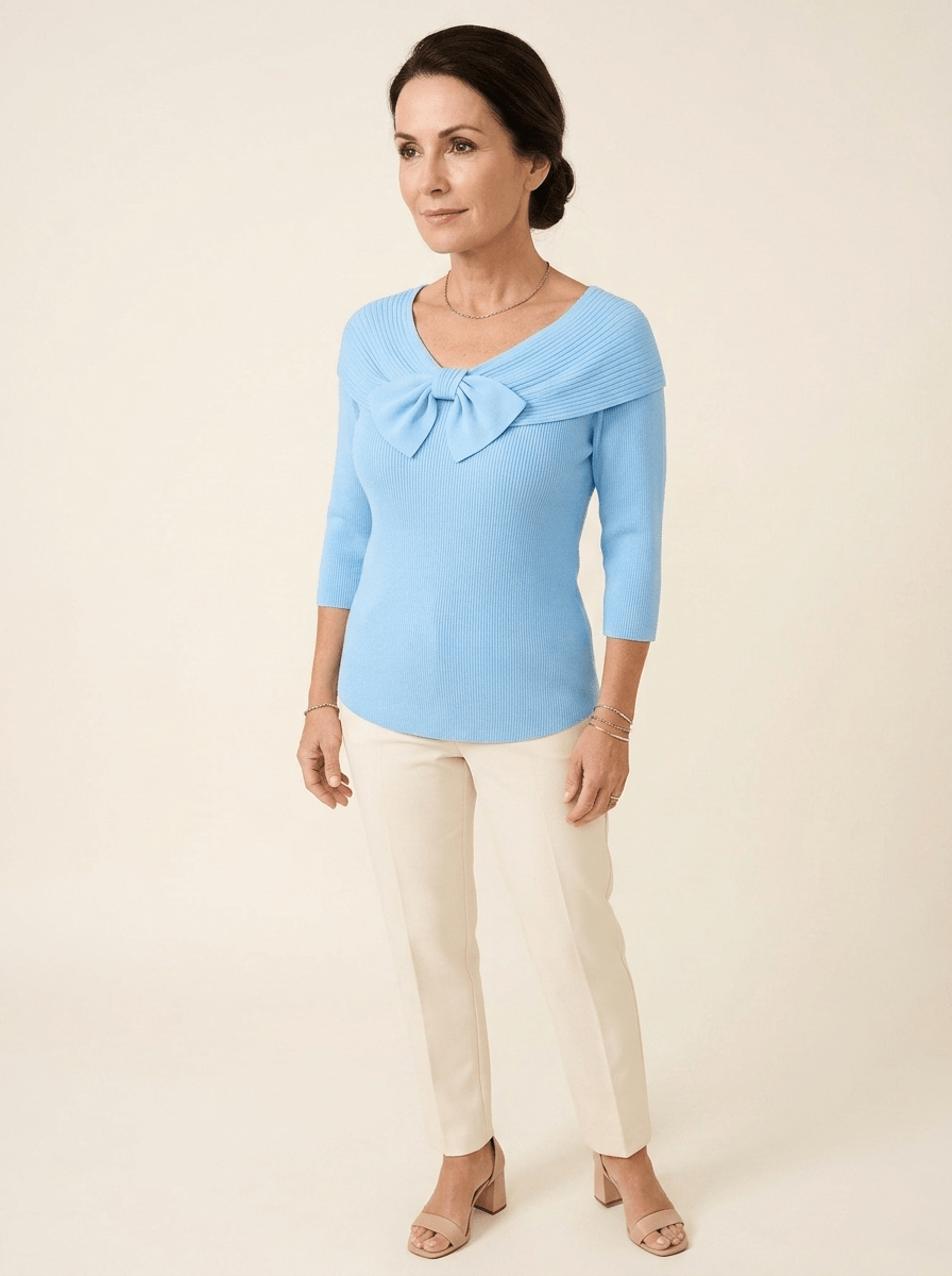 Neeko | Bow-Neckline Ribbed Sweater - Tillybelle
