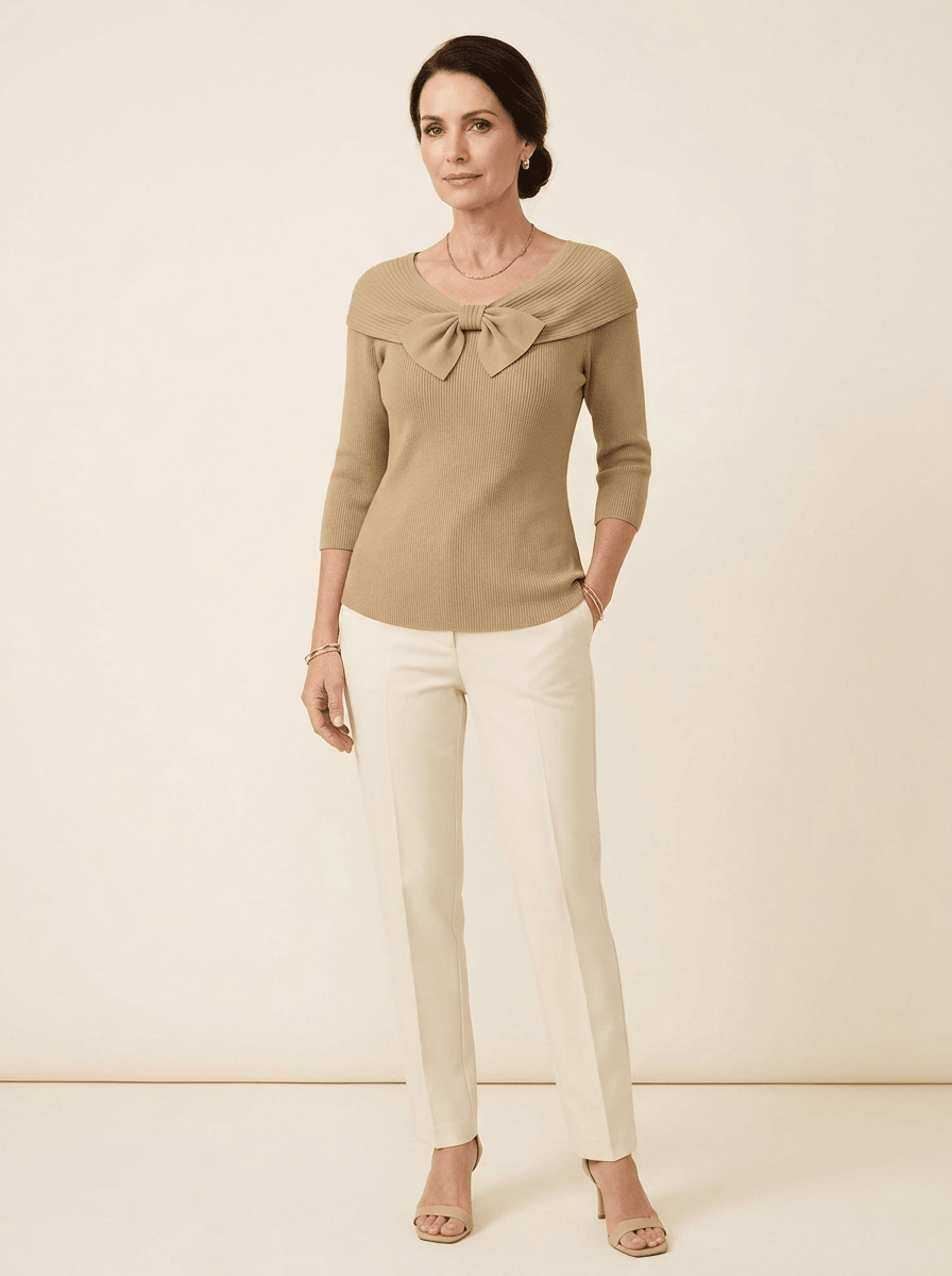 Neeko | Bow-Neckline Ribbed Sweater - Tillybelle