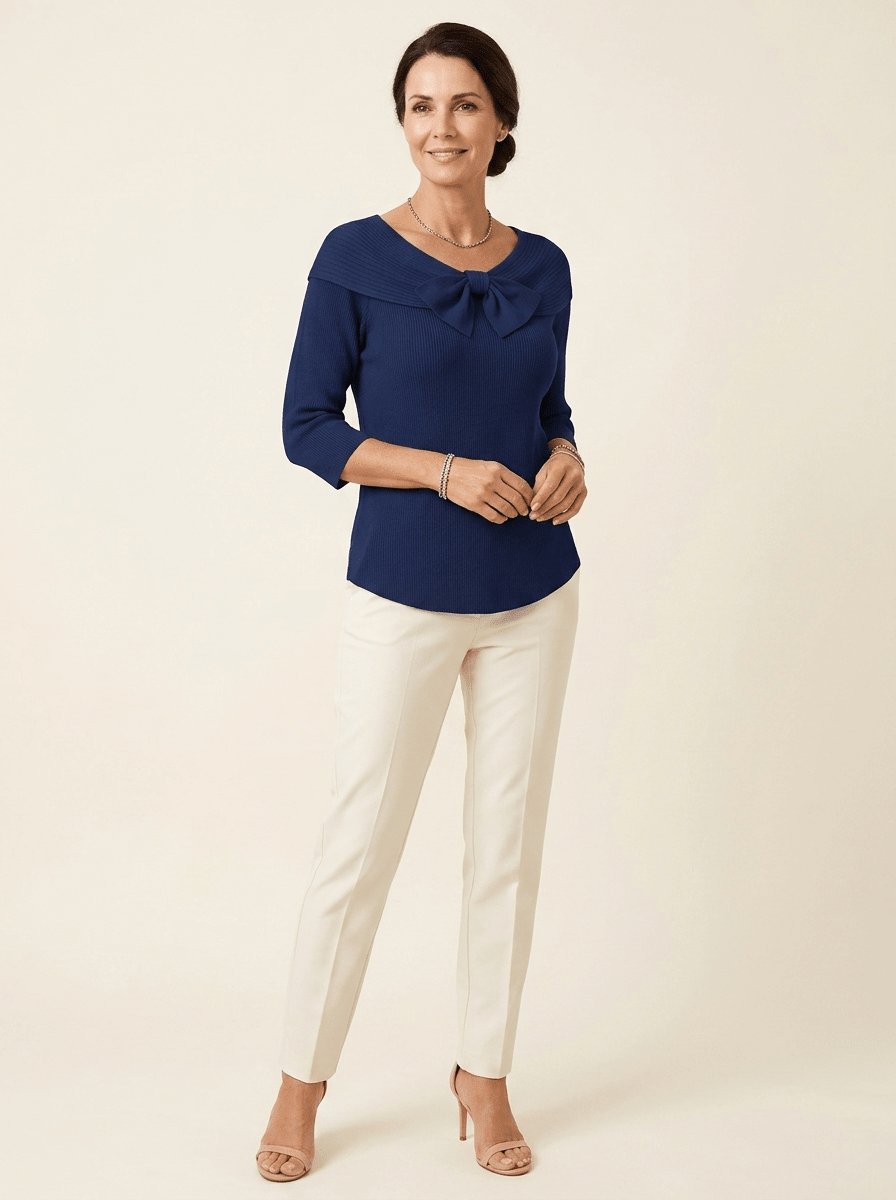 Neeko | Bow-Neckline Ribbed Sweater - Tillybelle