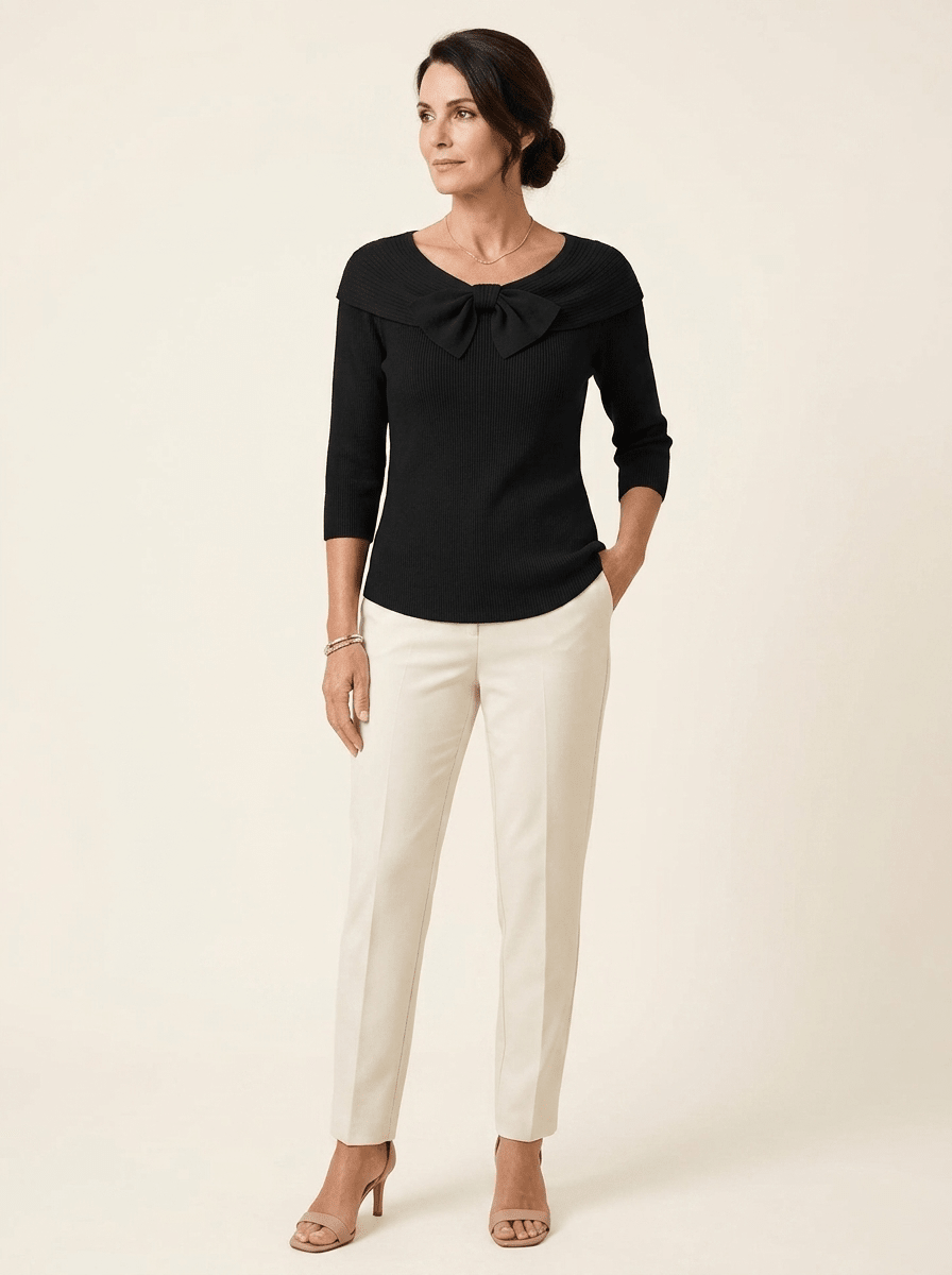 Neeko | Bow-Neckline Ribbed Sweater - Tillybelle