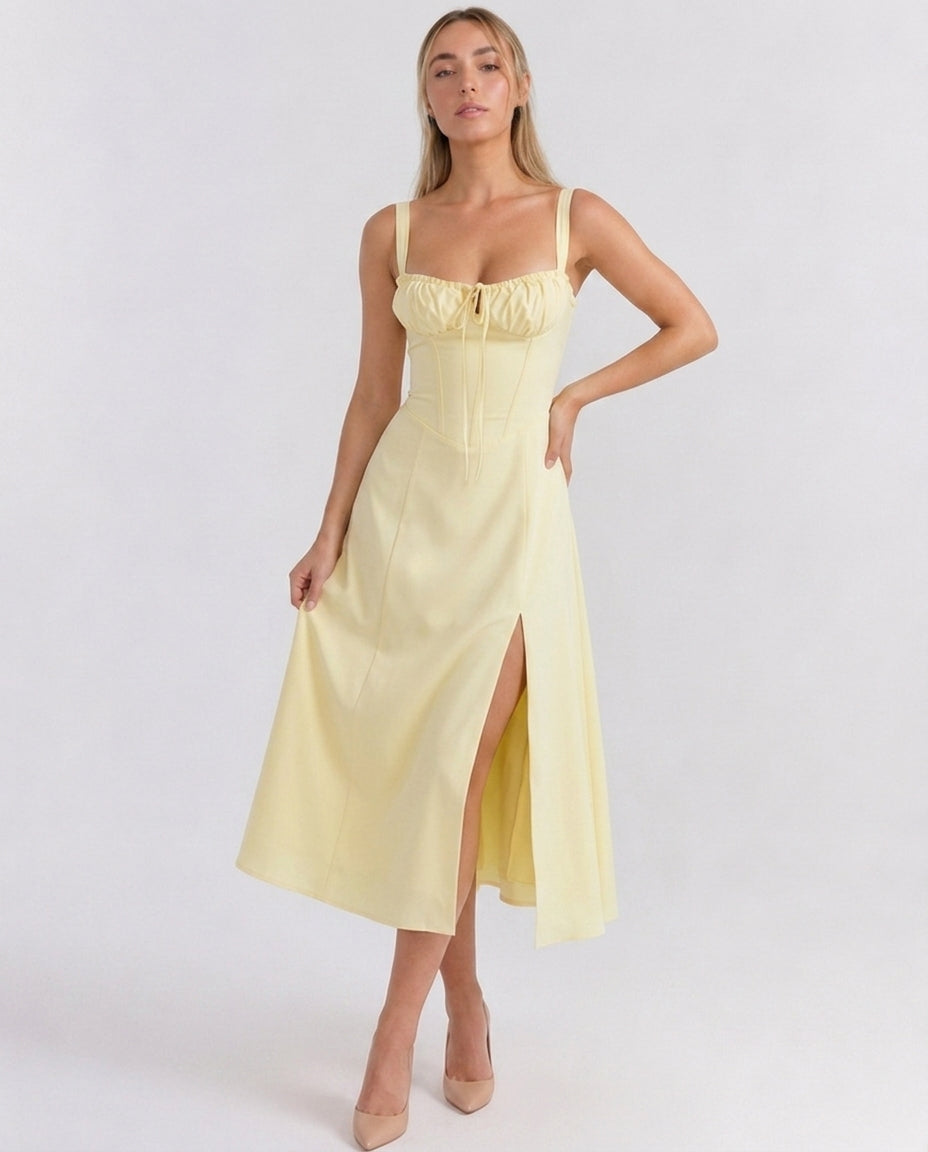 Soleil | Lace-Up Corset Midi Dress