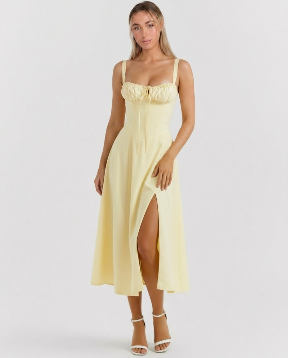 Soleil | Lace-Up Corset Midi Dress