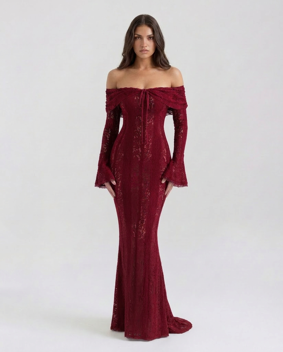 Genevieve | Off-Shoulder Lace Maxi Gown