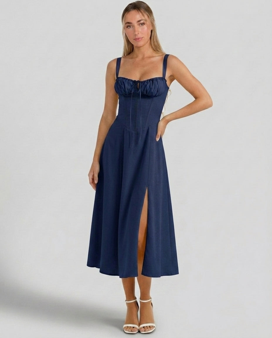 Soleil | Lace-Up Corset Midi Dress