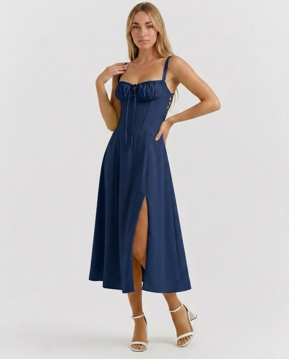 Soleil | Lace-Up Corset Midi Dress